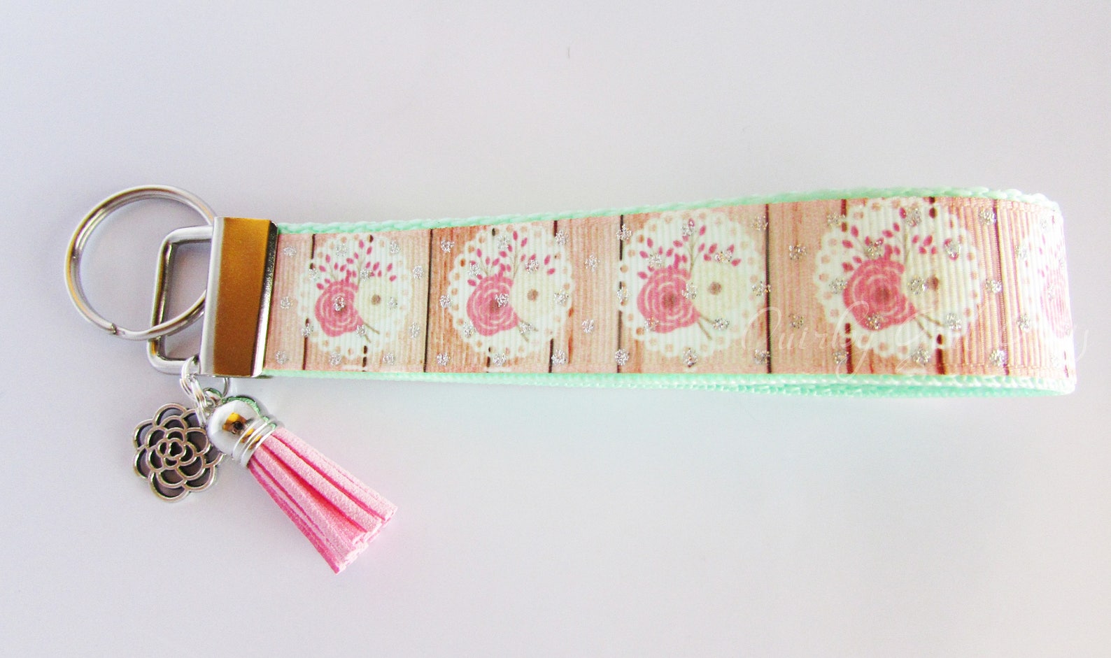 Floral Key Fob Flower Keychain Flowers And Doilies Key Fob Etsy