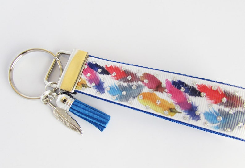 Feather Key Fob - Multicolor Feather Keychain - Feather Wristlet With ...