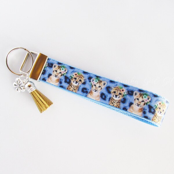 Baby Lion Key Fob - Cheetah Key Fob - Leopard Key Fob - Feline Keychain - Big Cat Key Fob - Cheetah And Leopard Wristlet - Safari Animals