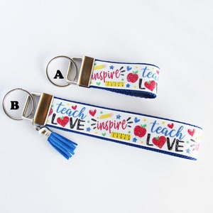 Teacher Key Fob - Glitter Teach Love Inspire Keychain - Teacher Gift Under 10 For Her - Teacher Aide - Teacher Wristlet - Apple Pencil Ruler