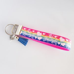 Be Yourself Rainbow Key Fob - Heart And Rainbow Key Fob - Inspirational Key Fob - Motivational Keychain - Beaded Tassel Key Fob - Pride Gift