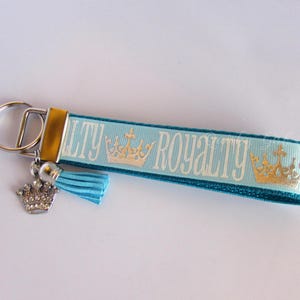 Royalty Crown Key Fob - Jeweled Crown and Tassel Key Holder - Royalty Key Chain - Blue and Silver Key Fob - Silver Crown Key Fob