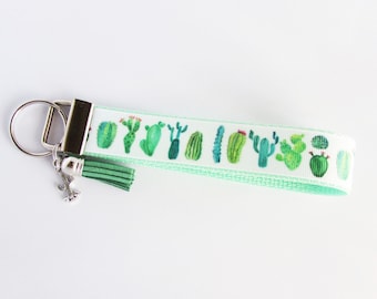 Cactus Key Fob - Succulent Key Fob - Cactus Keychain - Southwestern Cactus Key Fob - Flowering Cactus Key Fob Under 10 - Cactus Wristlet