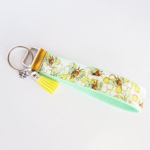 Bee Key Fob - Honeybee Keychain - Bee Gifts For Her - Gifts Under 10 - Bumblebee Wristlet - Bee Keeper Gifts - Bee Collector Gifts Under 10