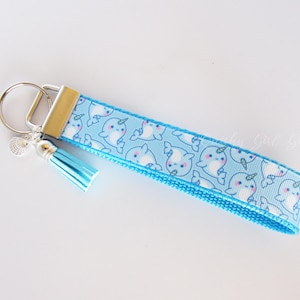 Narwhal Key Fob - Narwhal Keychain - Narwhal Wristlet - Narwhal Keyring - Unicorn Of The Sea Narwhal - Sealife Key Fob - Gifts Under 10
