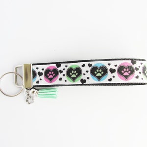 Dog Paw Print Key Fob - Paw Print Keychain - Heart Puppy Pawprint Key Fob - Pet Lover Gift Under 10 - Gifts For Her - Animal Lover Wristlet