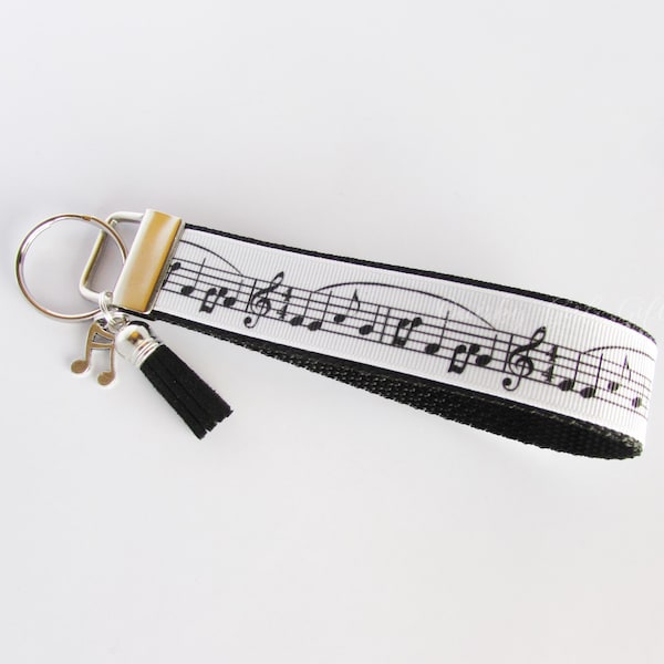 Music Themed Key Fob - Music Note Keychain - Black And White Music Keyring - Musical Note Charm - Teacher Gift - Music Lover Gift Under 10