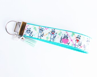 Raccoon Key Fob Wristlet - Raccoon Keychain - Raccoon Lover Gifts Under 10 For her - Forest Animal Key Fob - Woodland Raccoon Key Fob