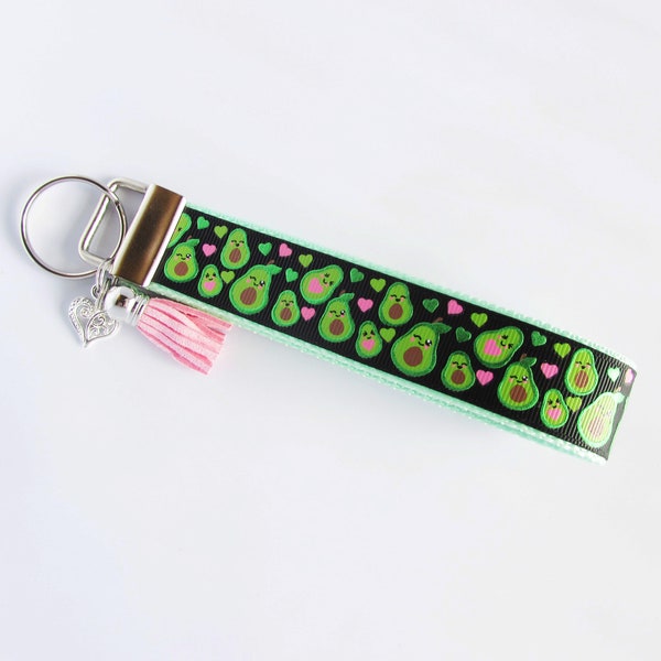 Avocado Key Fob - Avocado Keychain Wristlet - Avocado Wristlet - Flirty Avocado And Heart Key Fob - Avocado Gift For Her - Avocado Collector