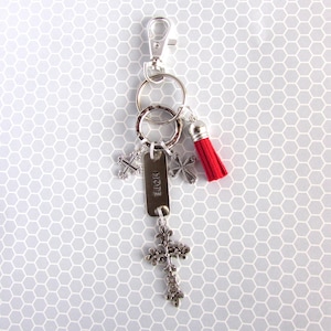 Cross Bag Clip Or Keychain - Hope Christian Keychain - Cross Handbag Clip - Christian Hope Keychain Purse Clip - Tassel And Charm Keychain