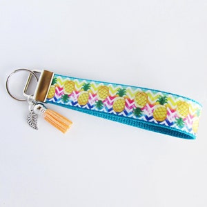 Rainbow Chevron Pineapple Key Fob - Pineapple Wristlet Key Fob - Pineapple Keychain - Pineapple Tassel Key Fob - Tassel And Charm Key Fob