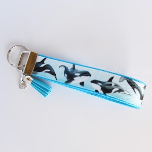 Orca Key Fob - Killer Whale Key Fob - Orca Keychain - Orca Wristlet - Dolphin Family Key Fob - Orca Gifts - Killer Whale Gifts Under 10