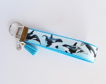 Orca Key Fob - Killer Whale Key Fob - Orca Keychain - Orca Wristlet - Dolphin Family Key Fob - Orca Gifts - Killer Whale Gifts Under 10