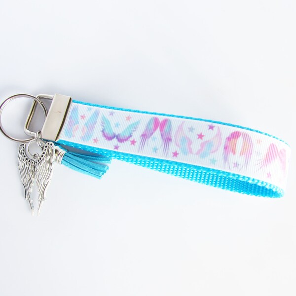 Wings Key Fob - Angel Wing Key Fob - Memorial Key Fob - Angel Wing Wristlet - Angel Wings Charm - Memorial Tribute Gifts For Her Under 10