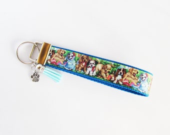 Dog Key Fob  Wristlet - Dog Keychain - Pet Key Fob - Beagle Key Fob - Golden Retriever Gifts- Dalmatian - Cocker Spaniel- Puppy Key Fob