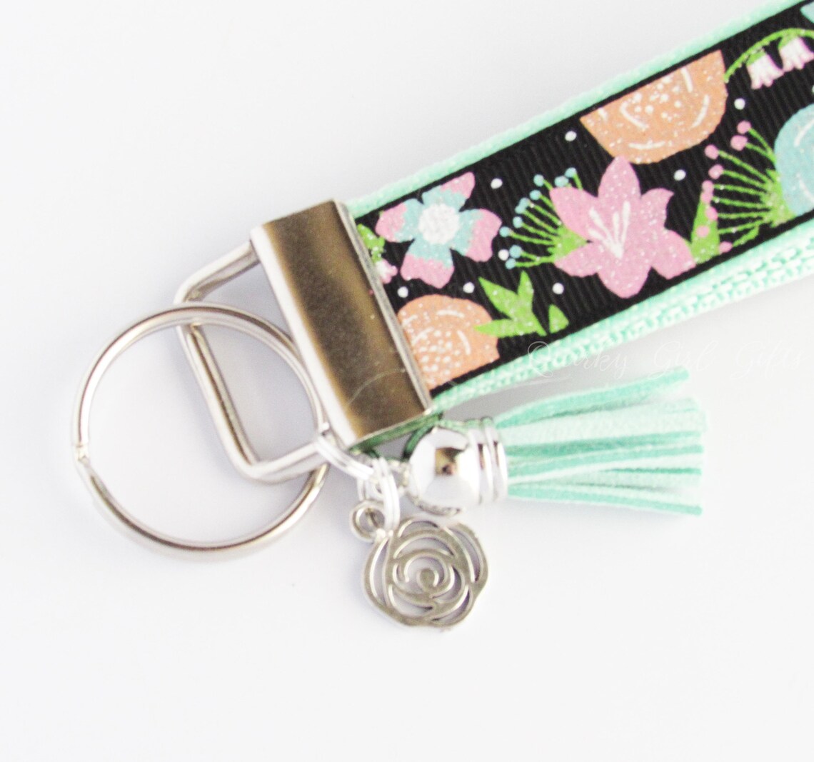 Glittered Floral Key Fob Flower Key Fob Floral Keychain Etsy