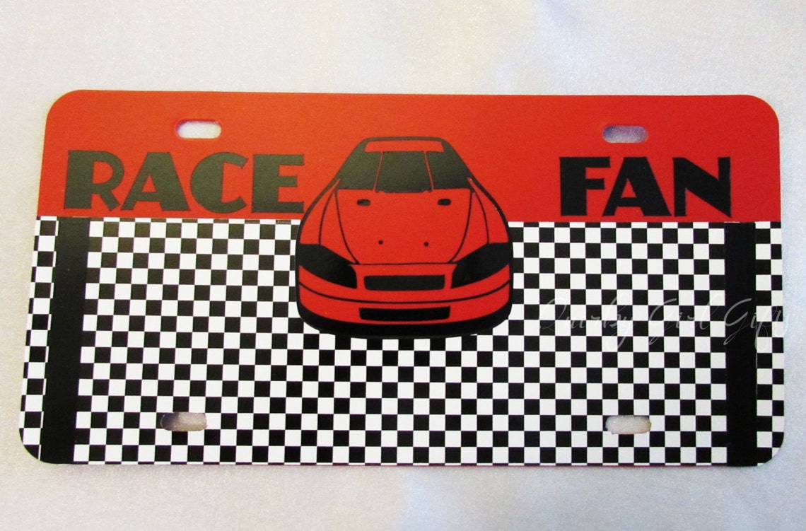 Race Fan License Plate Racing Car Tag Red White Black Etsy