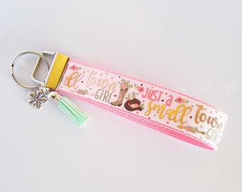Small Town Girl Key Fob - Western Key Fob - Western Keychain - Western Wristlet - Cowboy Hat- Boots Key Fob - Floral Key Fob - Gift Under 10