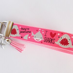 Shark Key Fob - I Love Sharks Key Fob - Shark Keychain - Fish Key Fob - Jaws Key Fob - Shark Lover Gift- Shark Wristlet - Jawesome Shark