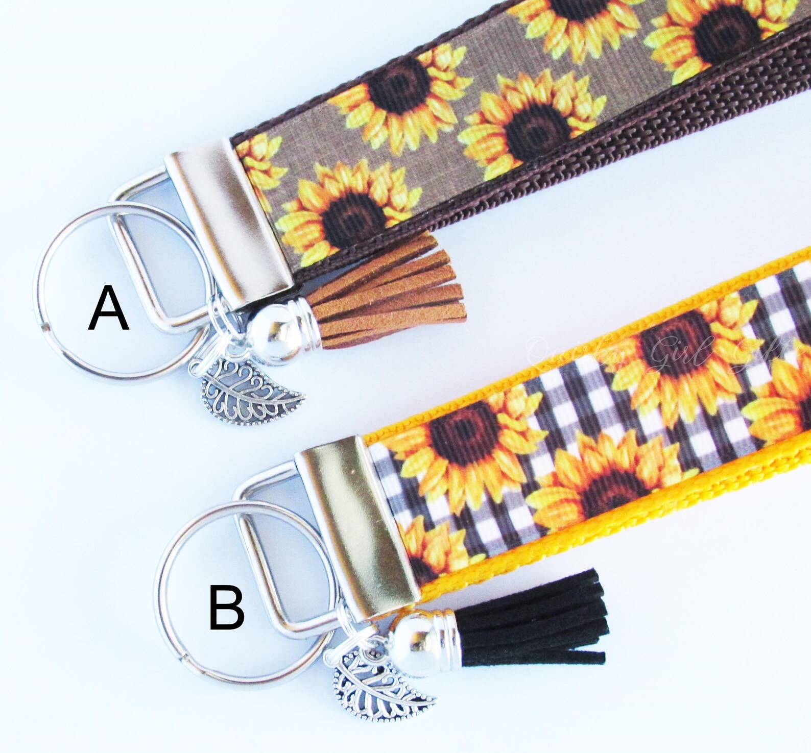 Sunflower Key Fob Sunflower Keychain Buffalo Check Sunflower Wristlet