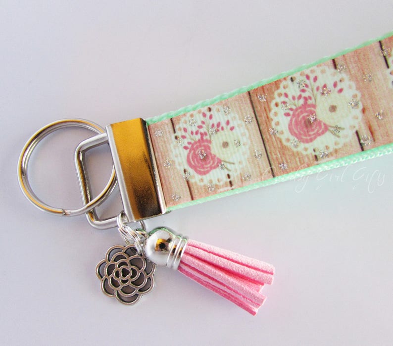 Floral Key Fob Flower Keychain Flowers And Doilies Key Fob Etsy