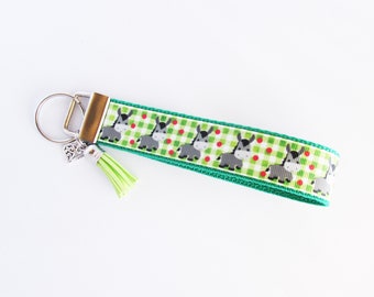 Donkey Key Fob – Green Plaid, Burro Farm Animal Keychain Wristlet