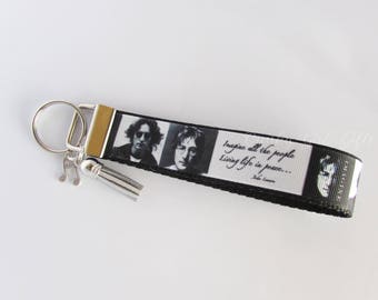 John Lennon Key Fob - John Lennon Keychain - John Lennon Imagine Key Fob - Singer Key Fob - Imagine All The People Living Life In Peace