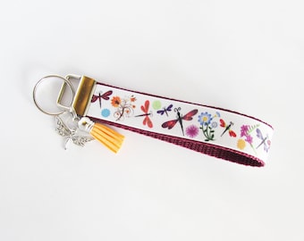 Dragonfly Floral Wristlet Key Fob – Dragonfly Charm -Insect Keychain