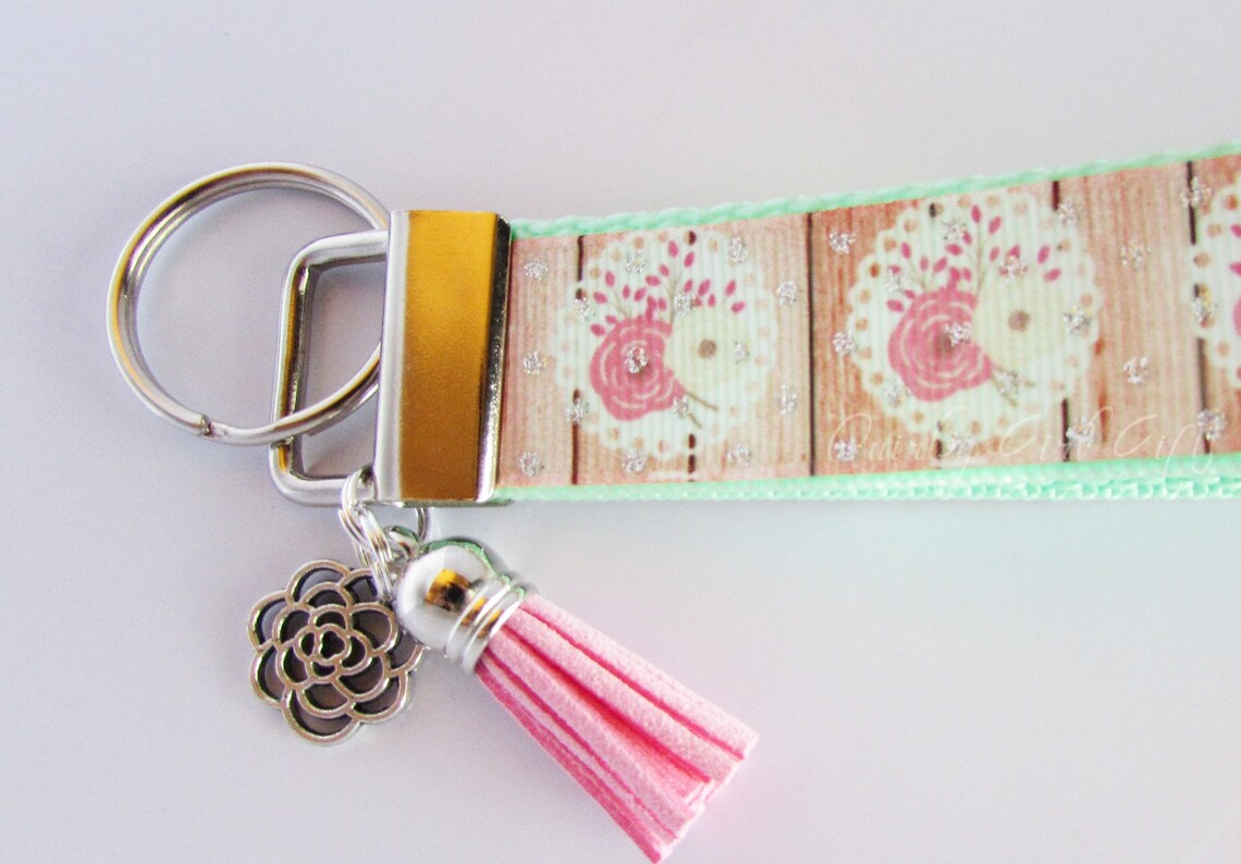 Floral Key Fob Flower Keychain Flowers And Doilies Key Fob Etsy