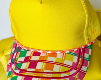 Custom Embroidered Mesh Checkered Hat | Fun Colorful Summer SnapBack cap | Rope Mesh Trucker