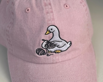 Mother Goose Crochet Hat – Funny “Happy Hooker” Goose Embroidered Hat | Crochet Lover Gift | Custom Thread & Hat Colors