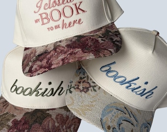 Book theme hat| Embroidered floral brim SnapBack | book lover gift | bookish