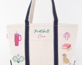 MEDIUM Icon Tote Bag, Custom Embroidered Boat Tote, Story Tote, Personalized Gift, Custom Icon Tote, Personalized Icon Tote Bag, Beach Bag