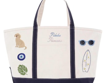LARGE Icon Tote Bag, Custom Embroidered Boat Tote, Story Tote, Personalized Gift, Custom Icon Tote, Personalized Icon Tote Bag, Beach Bag