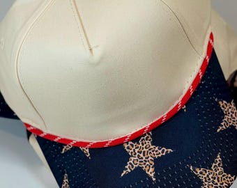 Custom Embroidered Black Leopard Hat | Star pattern  SnapBack  | Red and Black Cap