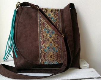 Brown oriental bag, Boho messenger bag, Vegan crossbody bag, Oriental purse, Medium sized bag, Tassel bag, Sling crossbody bag, Boho chic