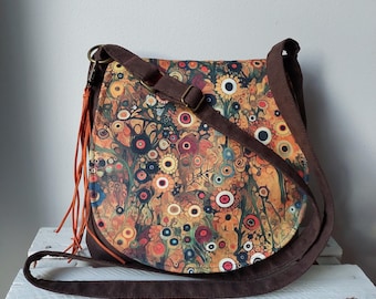 Bag with motif from Klimt&#39;s paintings, Medium sized, Vegan crossbody bag, Christmas gift, Unique accessory, Boho style, Gift for art lover