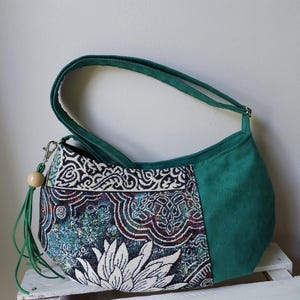 Petit sac baguette en daim écologique, sac à main Tapestry, sac respectueux de l'environnement, accessoire vestimentaire unique, cadeau pour elle, mode éthique, sac zippé