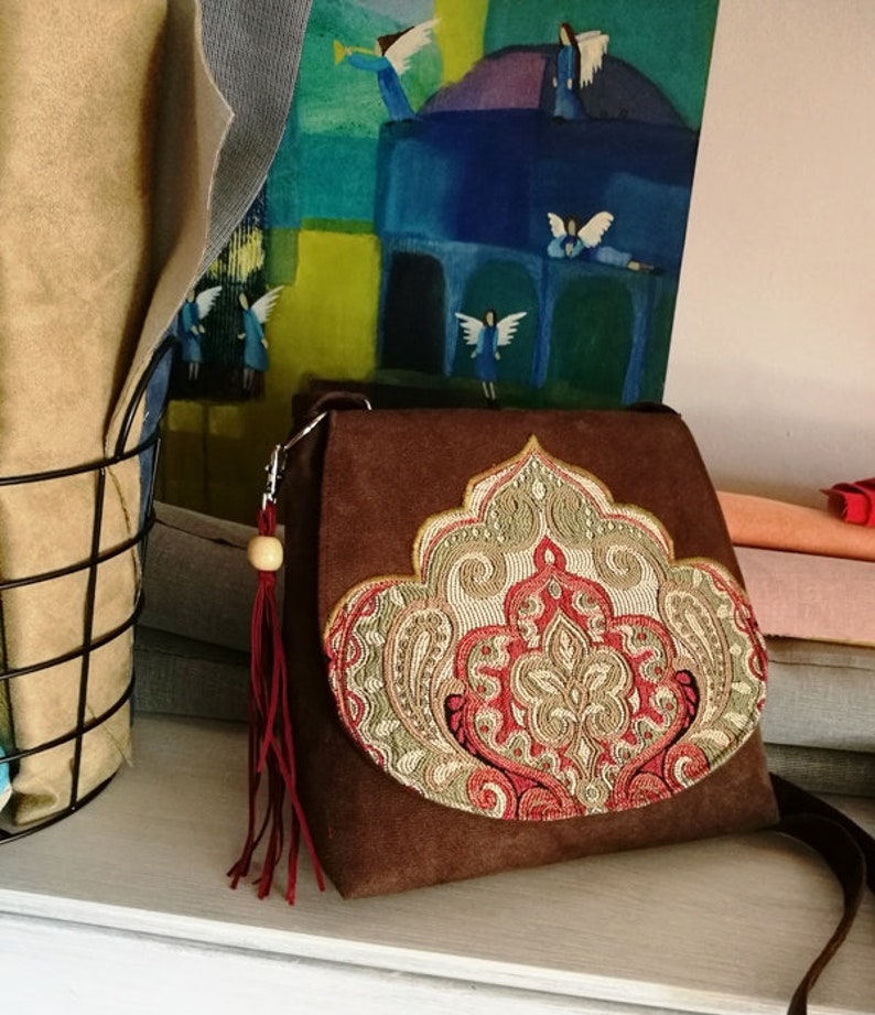 Brown oriental bag Brown messenger bag Boho messenger bag Etsy