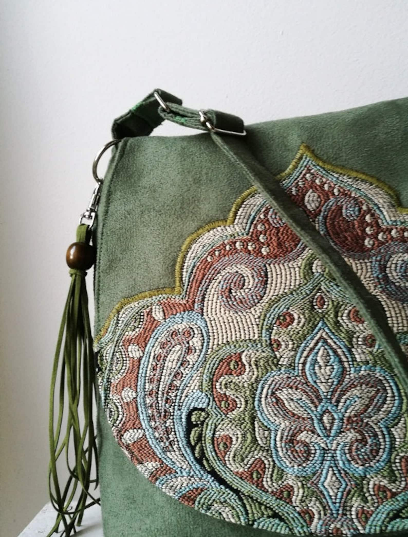 Green Messenger Bag Green Oriental Bag Oriental Purse Boho | Etsy