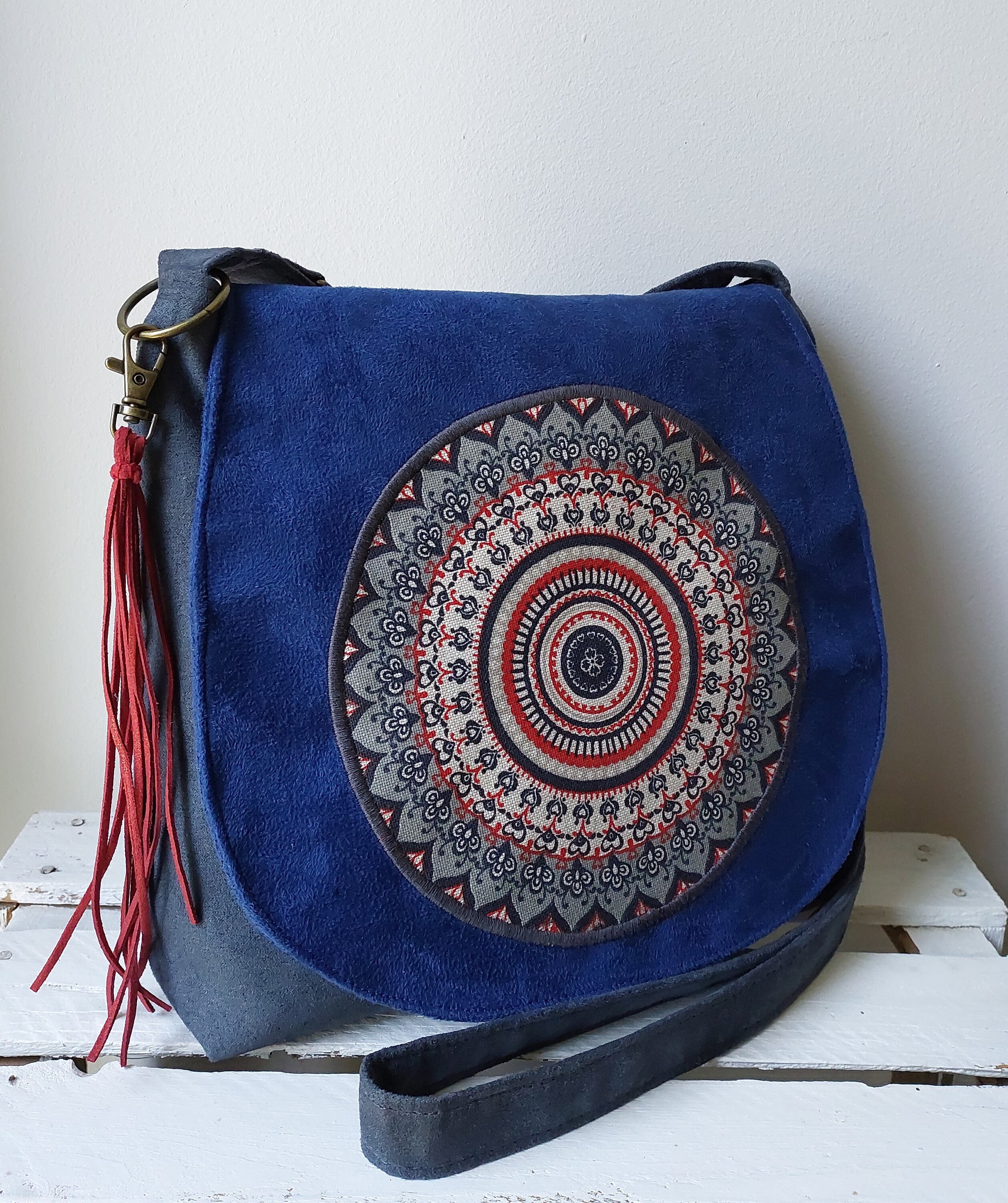 Medium mandala bag, Eco suede purse,All day carry bag, Gift for hippie girl, Hippie style, Eco friendly bag, Artisan bag, Womens gift idea