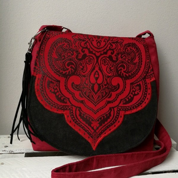 Black and Red Messenger Bag Etsy