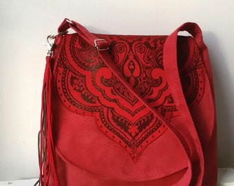 Rote Boho Crossbody Tasche Orientalische Tasche Abend orientalische Tasche Vegane Tasche Hippie Tasche Sling Crossbody Bag Mittelgroße Tasche Boho Tasche