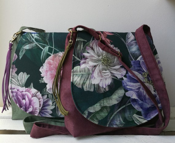 Purple Bag With Flowers Boho Messenger Bag Vegan Crossbody Bag Unique Clothing Accessory Medium Sized Bag Gift for Her Eco Friendly Etsy UK