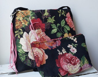 Bags with a floral pattern, Romantic set bags, Vegan messenger bag, Floral purse, Boho style bag,  Unique clothing accessory, Boho bag