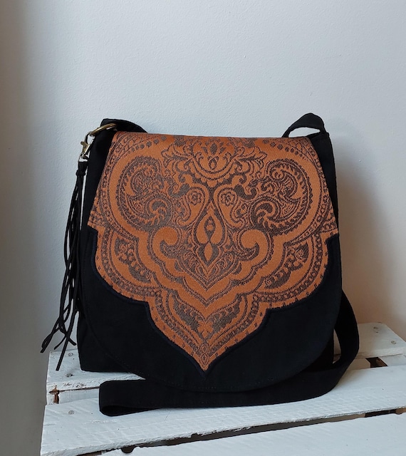 Sac à bandoulière noir et marron, sac de taille moyenne, sac à
