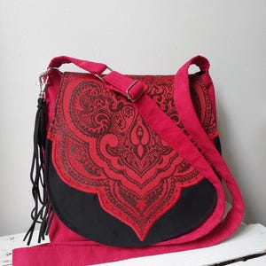 Red and Black Messenger Bag Boho Bag Oriental Bag Evening Bag Vegan Crossbody Bag Medium Sized Bag Tassel Bag Oriental Purse Unique Bag Etsy