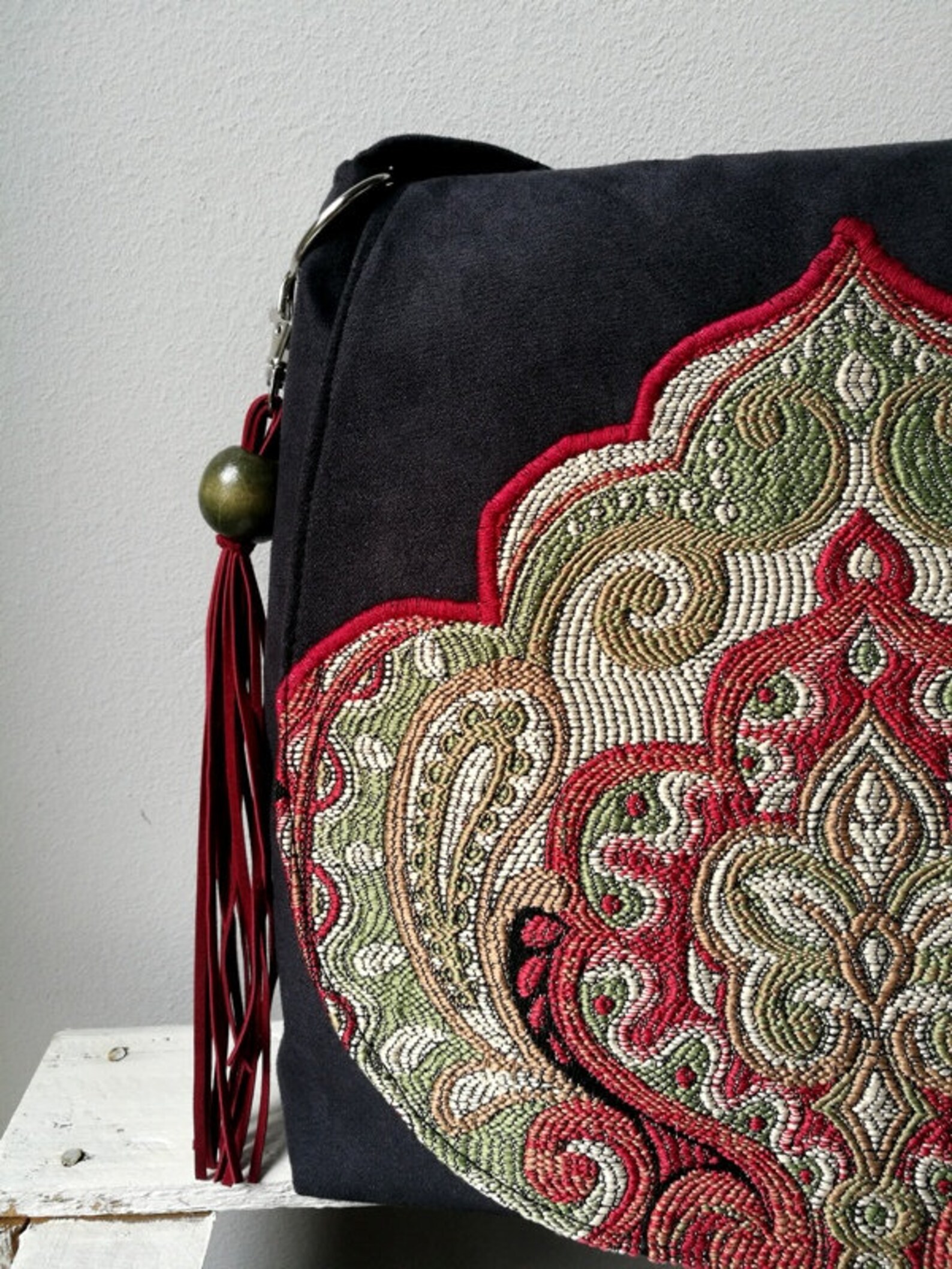 Black oriental bag Vegan boho bag Boho messenger bag Hippie Etsy