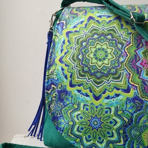 Green mandala bag, hippie bag, boho messenger bag, vegan crossbody bag, medium sized bag, festival bag, boho chic bag, sling crossbody bag zdjęcie 5