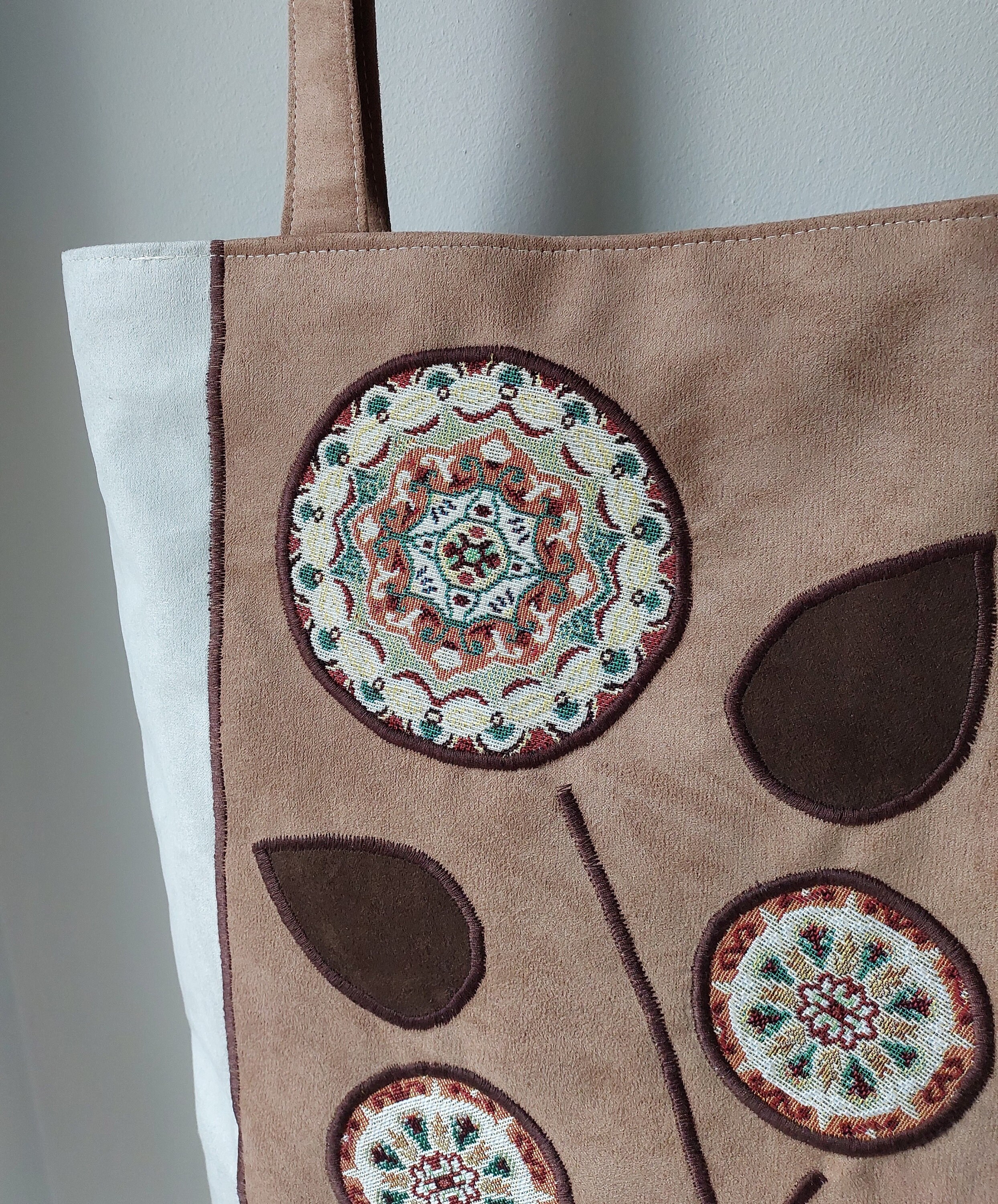 Eco Suede Tote Bag With Intricate Front Appliqué, Perfect Summer 